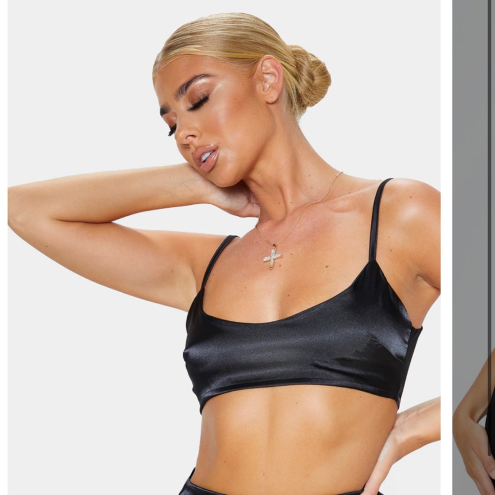 **MUST BE BUNDLED Black satin scoop neck cropped top